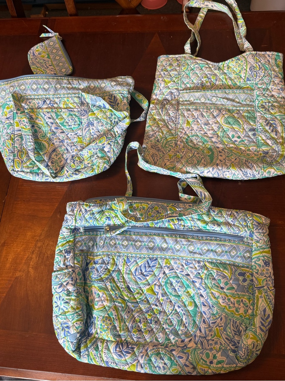 Quilted Paisley Tote Bag in Green & Blue - Lightweight Women’s Shoulder Bag